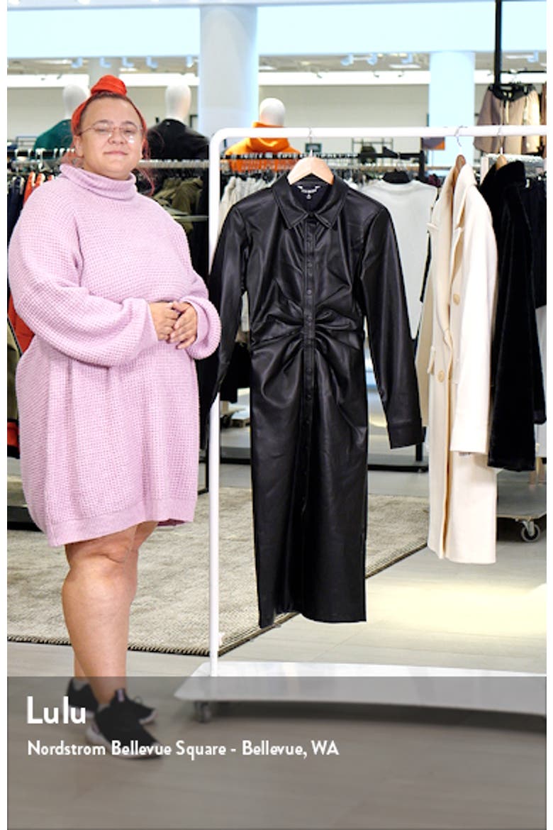 McClain Long Sleeve Faux Leather Midi Shirtdress video