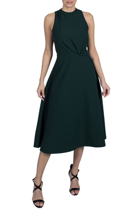 High Neck Fit & Flare Midi Dress