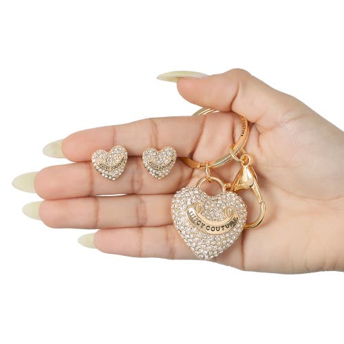 Juicy Couture Pave Heart Keychain & Earrings Set In Gold