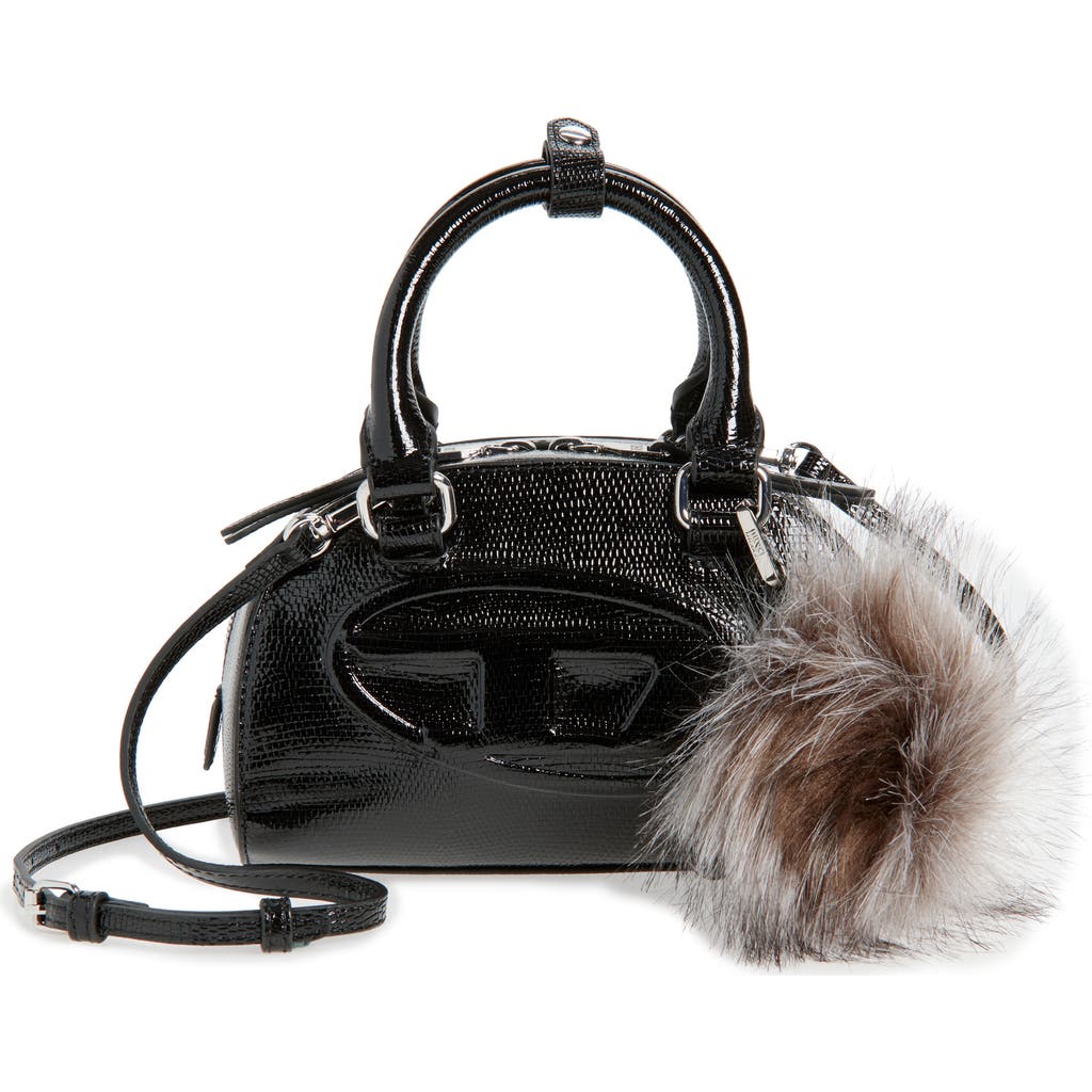 Diesel Women 1dr Dome Leather Shoulder Bag With Croco Effect In Black