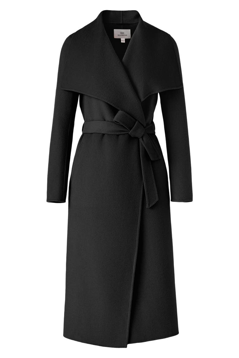 Britta Cascade Collar Wool Blend Coat, Alternate, color, BLACK