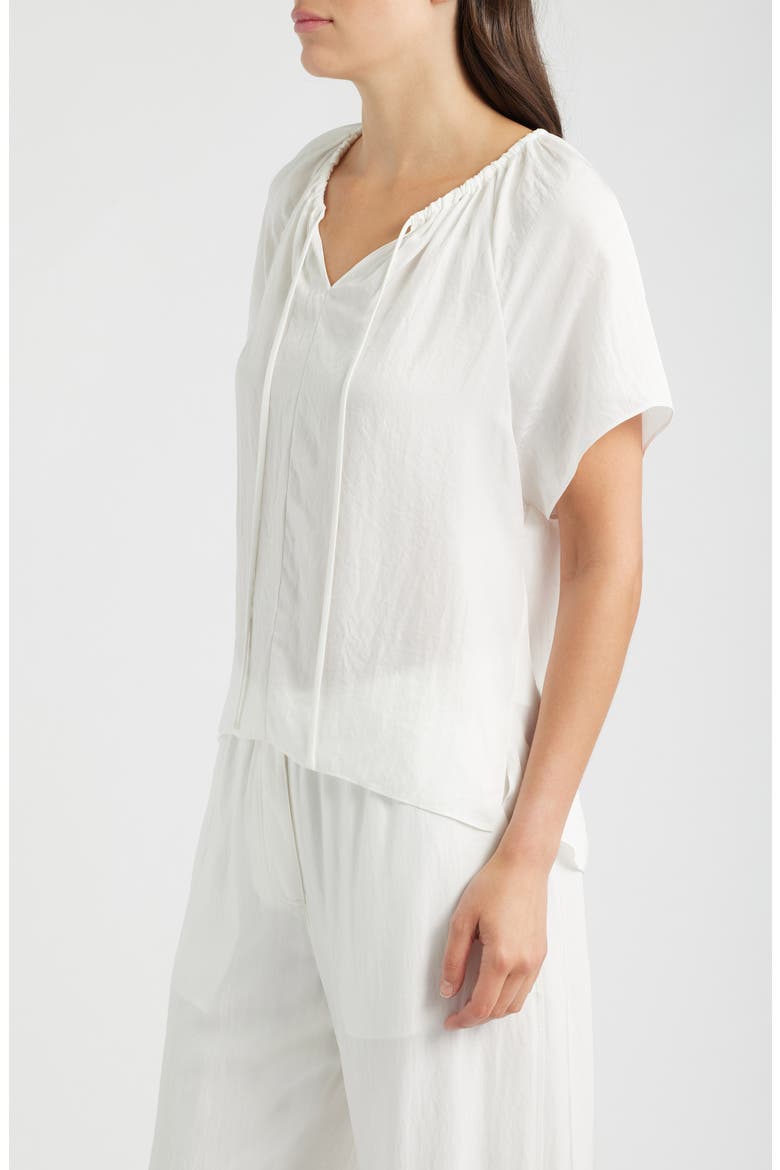Gathered Tie Neck Top, Alternate, color, WHITE
