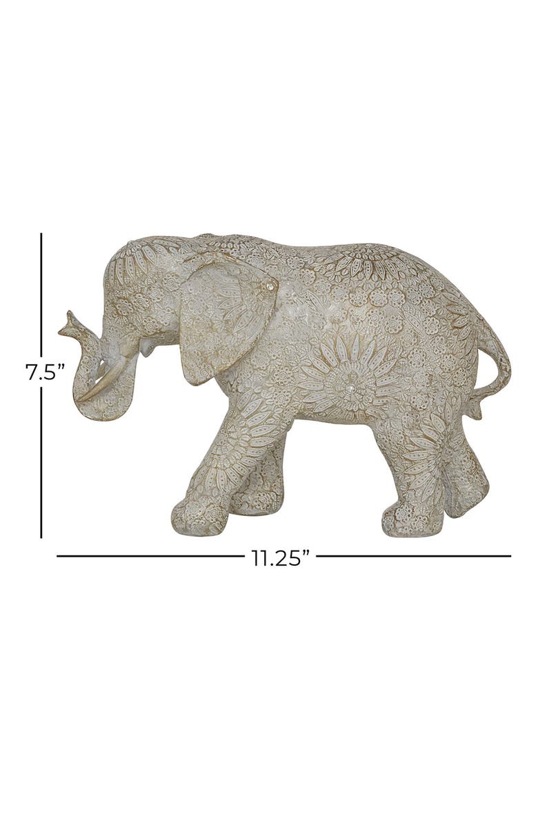 GINGER BIRCH STUDIO White Polystone Eclectic Elephant Sculpture, Alternate, color, White