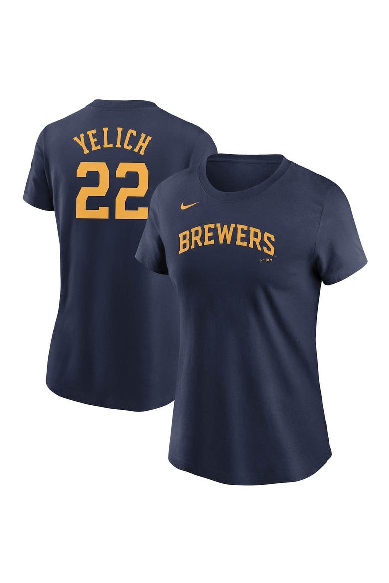 Women's Nike Christian Yelich Navy Milwaukee Brewers Name & Number T-Shirt, Main, color, Navy