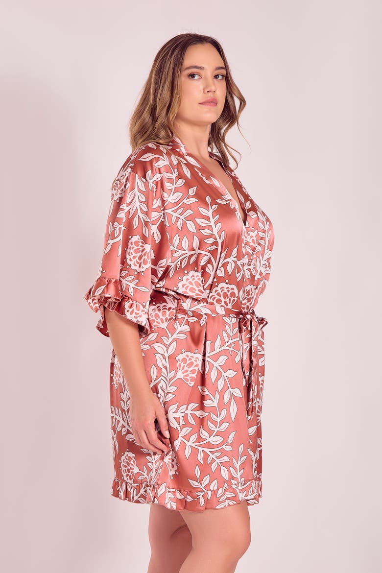 Floral Satin Robe, Alternate, color, Dusty Rose