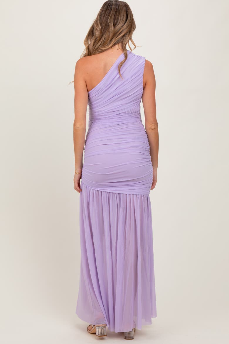 Ruched Mesh One Shoulder Maxi Dress, Alternate, color, Lavender