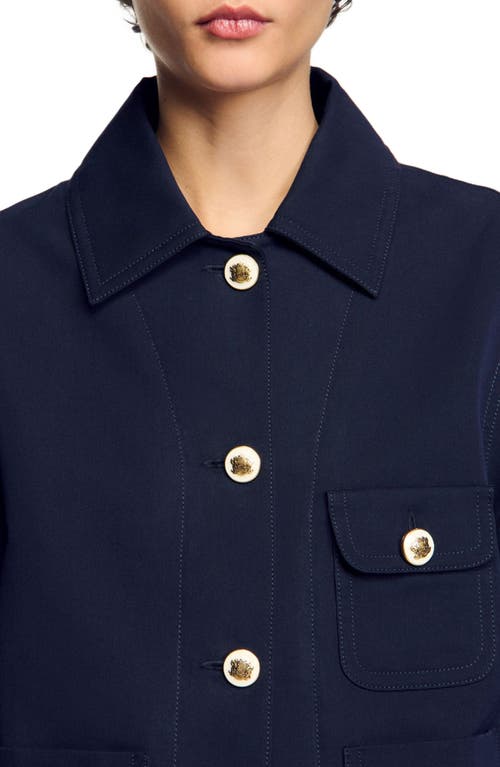 Sandro Cropped Jacket With Officer Buttons In Navy Blue