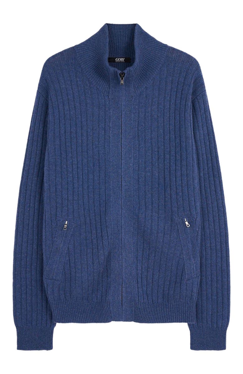 GOBI Mongolian Cashmere Full-Zipper Cashmere Cardigan, Alternate, color, Crown Blue