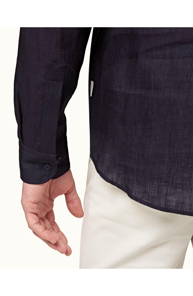 Orlebar Brown Percy Linen Classic Collar Overhead Linen Shirt, Alternate, color, Dark Navy