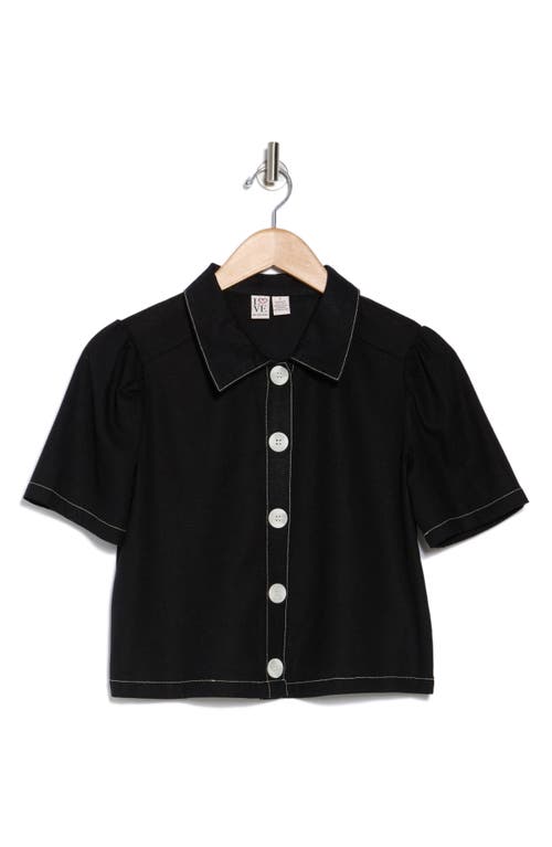 Love By Design Abby Button Front Short Sleeve Top In Black