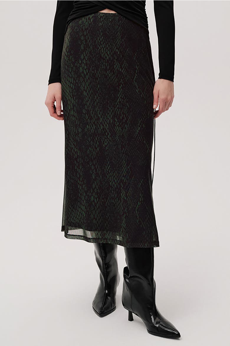 Snake Print Tulle Midi Skirt, Alternate, color, GREEN-BLACK