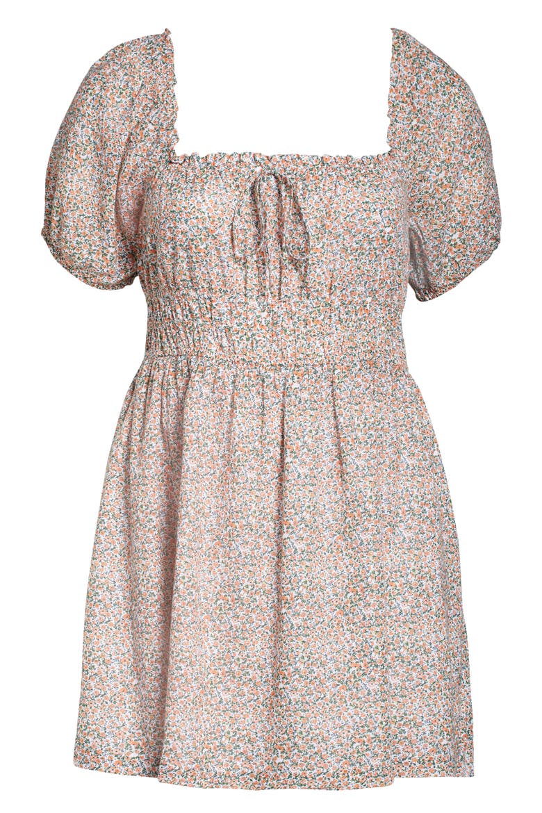 Prairie Floral Puff Sleeve Cotton Minidress, Alternate, color, WHITE- CORAL LACEY DITSY