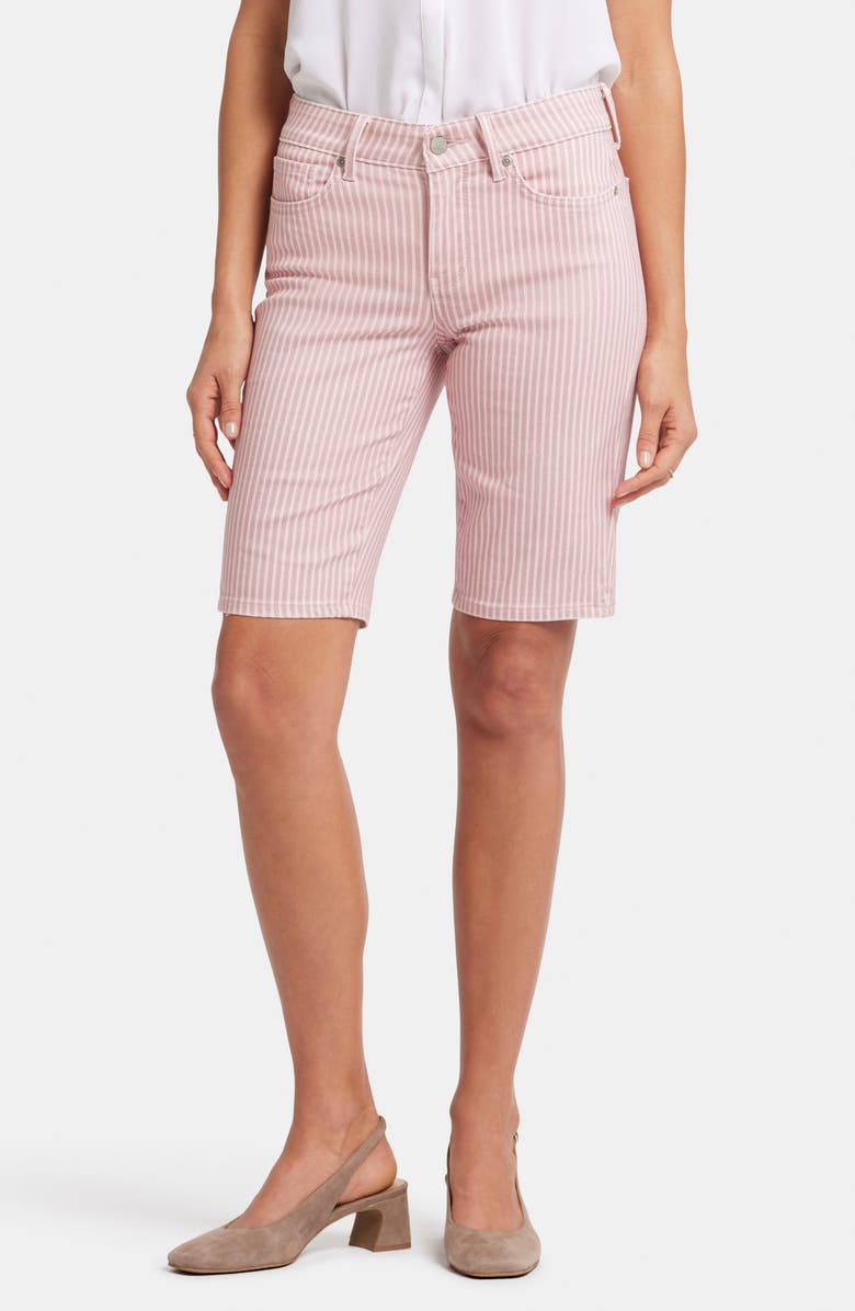 NYDJ Briella Stripe Denim Bermuda Shorts, Main, color, Pink Frost Stripe