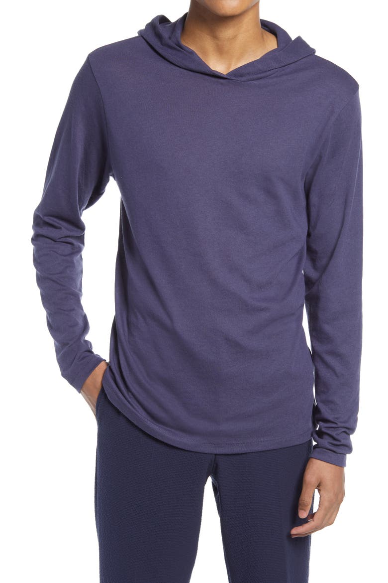 Longline Pullover Sleep Hoodie, Main, color, NAVY