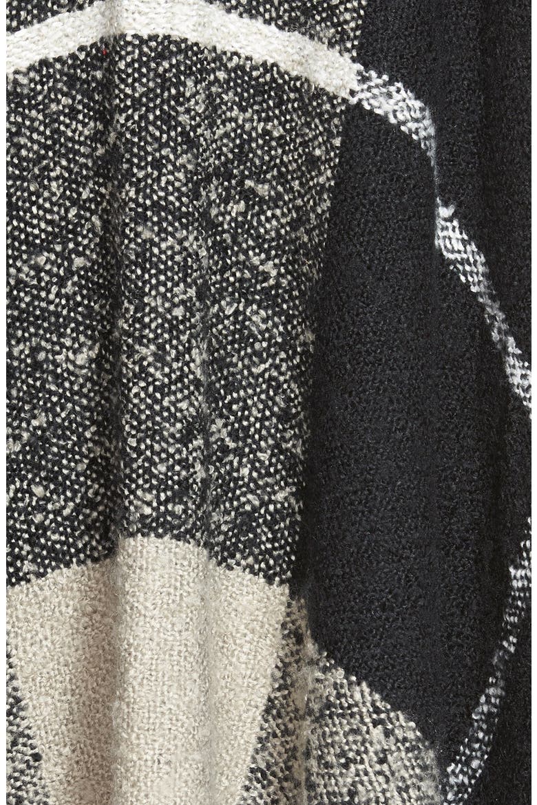 Woven Heart Plaid Blanket Poncho, Alternate, color, BLACK