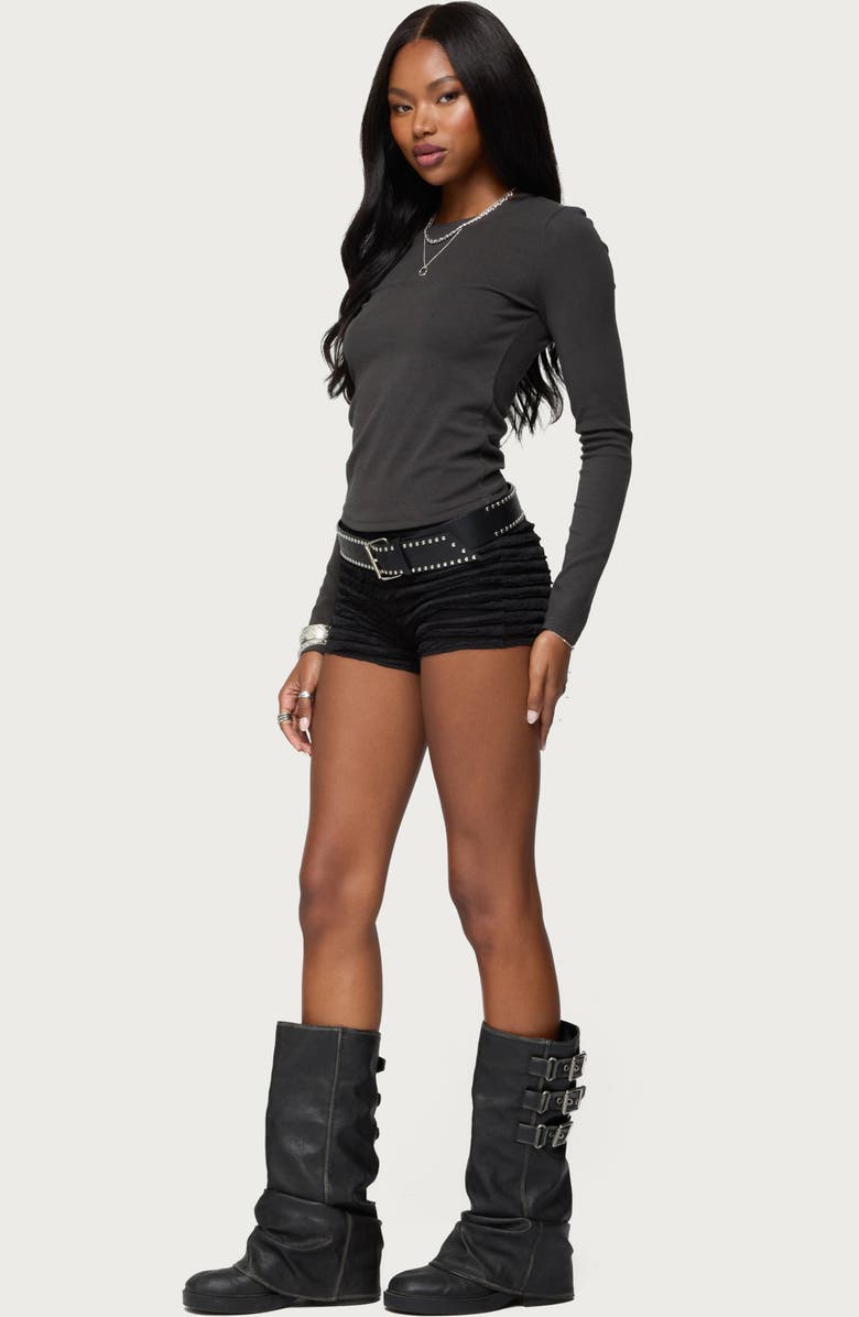 EDIKTED Daphne Long Sleeve Rib T-Shirt, Alternate, color, Dark-Gray