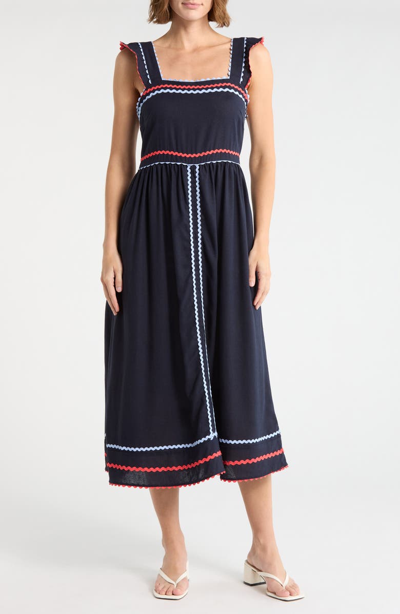 Ellen Tracy Rickrack Detail Dress, Main, color, Navy Multi