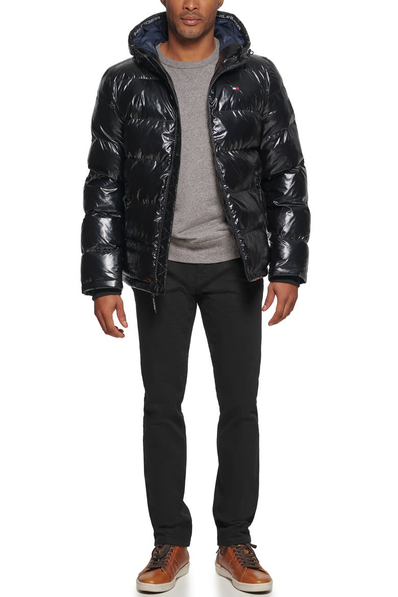 Quilted Puffer Hooded Mid Length Jacket, Alternate, color, BLACK