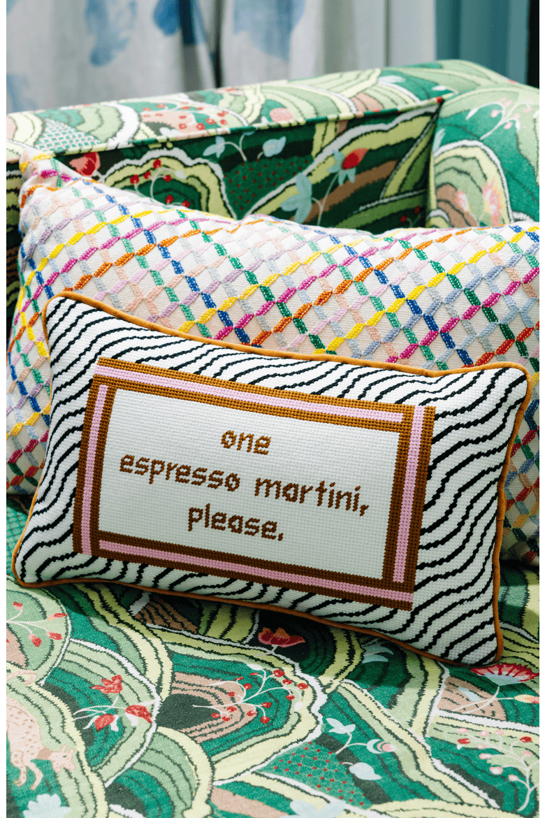 Spill the Tea Needlepoint Pillow, Alternate, color, Light Blue