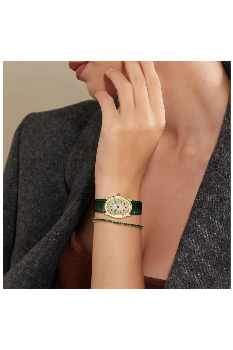 Oval Bubble Lab Grown Diamond Leather Strap Watch, 24mm x 30mm, Alternate, color, LUSH GREEN