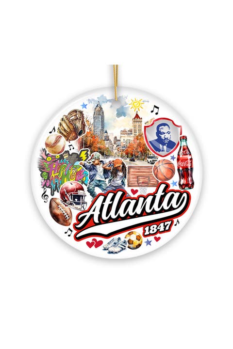 Atlanta 1847 Watercolor Collage Ceramic Ornament