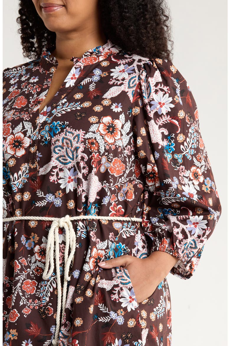 Journee Floral Jazlyn Tie Waist Dress, Alternate, color, BROWN