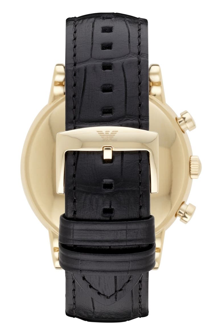Emporio Armani Leather Strap Watch, 46mm, Alternate, color, GOLD