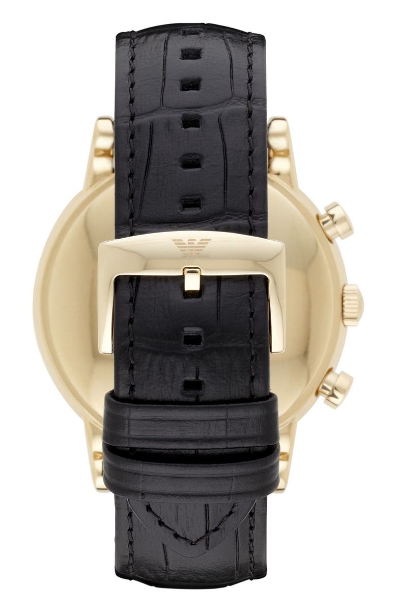 Emporio Armani Emporio Armani Leather Strap Watch, 46mm, Alternate, color, Black/ Gold
