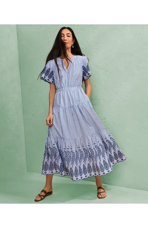 LANDS' END LANDS' END TIERED COTTON POPLIN EMBROIDERED MAXI DRESS 