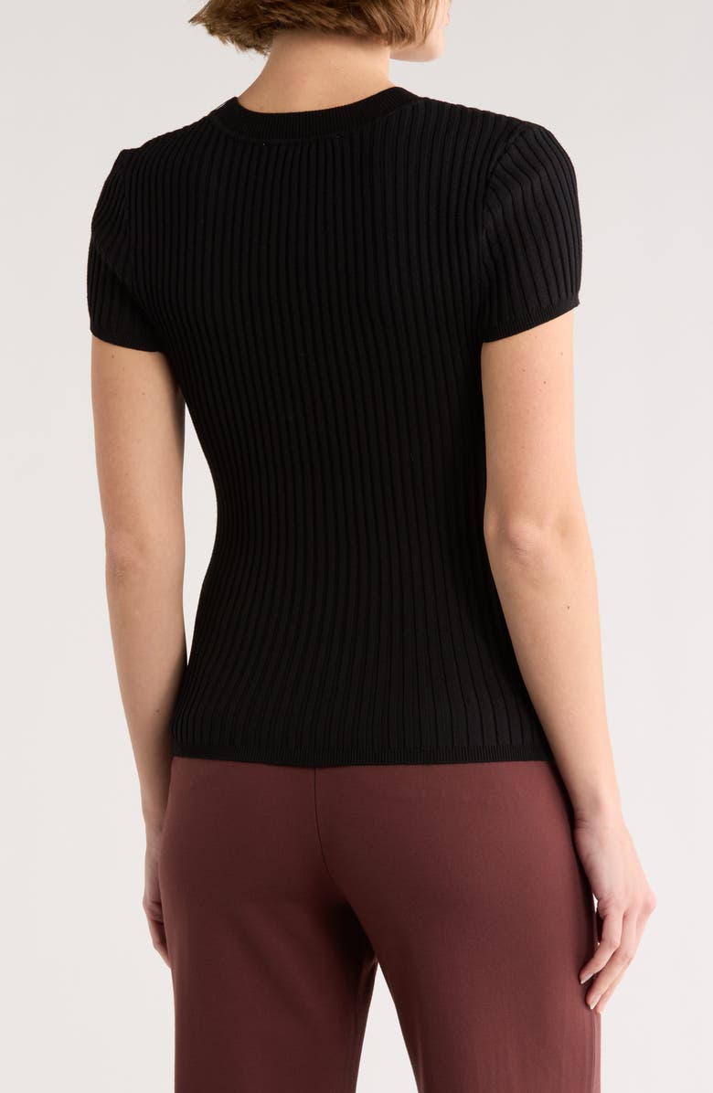 DKNY Short Sleeve Rib Knit Sweater, Alternate, color, Black/ Black