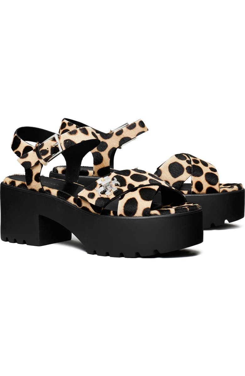 Tory Burch Turnlock Lug Sole Platform Sandal, Main, color, Trench/ Black Print Calf Hair