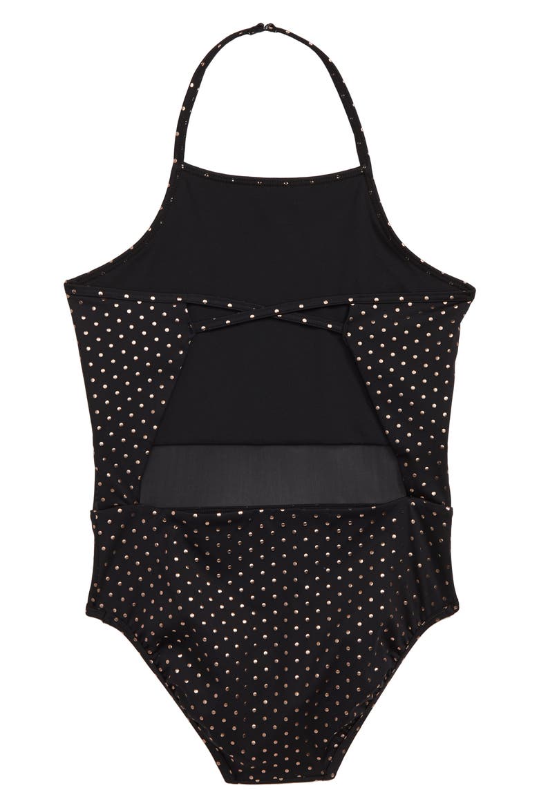 Horizon Mesh Inset One-Piece Swimsuit, Alternate, color, BLACK- GOLD MINI DOT