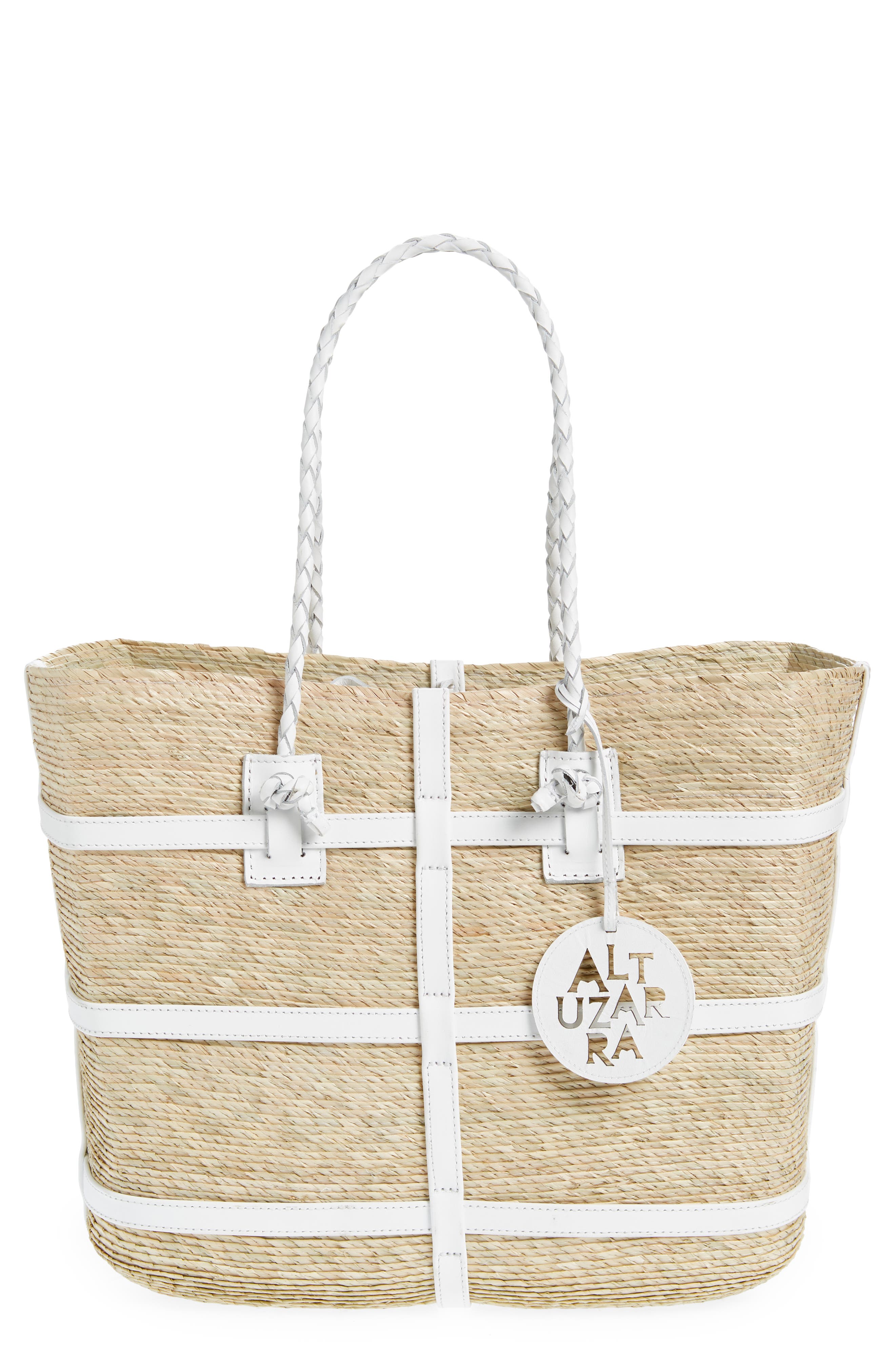 Large Watermill East/West Straw Tote, Main, color, NATURAL/ WHITE