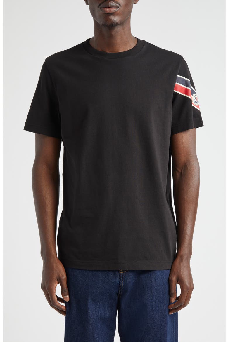 Stripe Logo Cotton T-Shirt, Main, color, BLACK