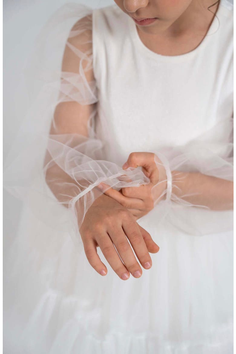 Grace' Balloon Sleeve Velvet Tulle Dress, Alternate, color, White Lily
