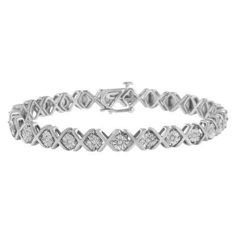 Silver 1/10 cttw Miracle-Set Round-Cut Diamond "X" Link Tennis Bracelet