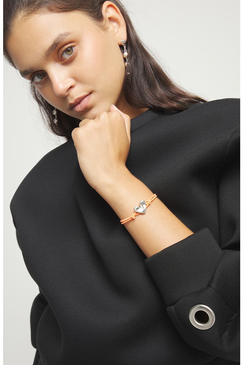 Elastic Thread Bracelet with Sterling Silver Plated Heart, Alternate, color, Orange