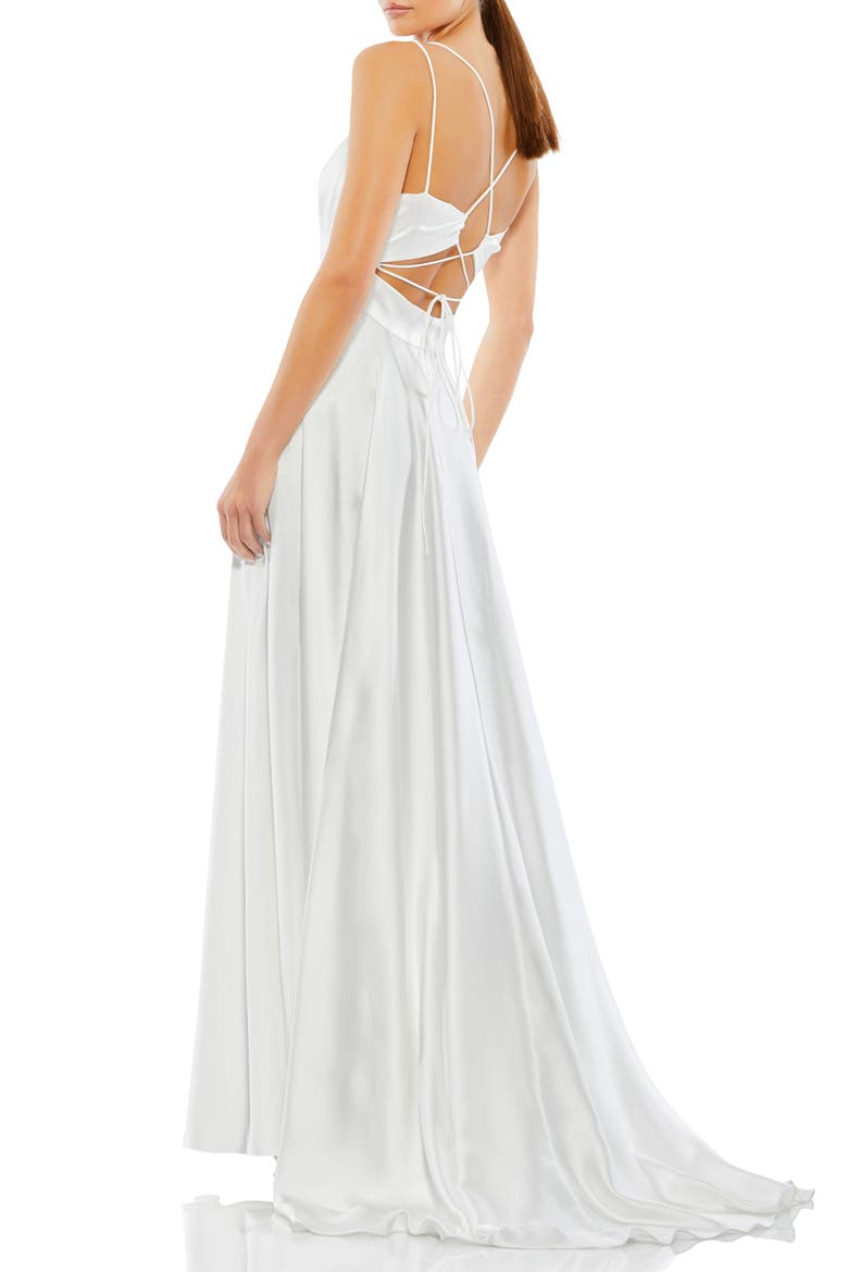 Strappy Back Satin Gown, Alternate, color, WHITE