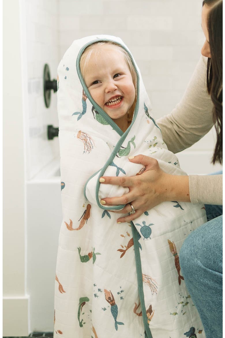 Cotton Muslin & Terry Hooded Towel, Alternate, color, MERMAID PARTY