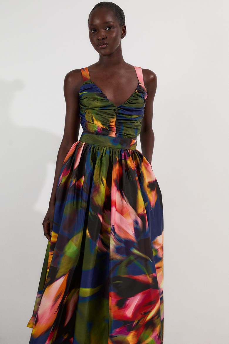 Woven Taffeta Maxi Dress, Alternate, color, Multi