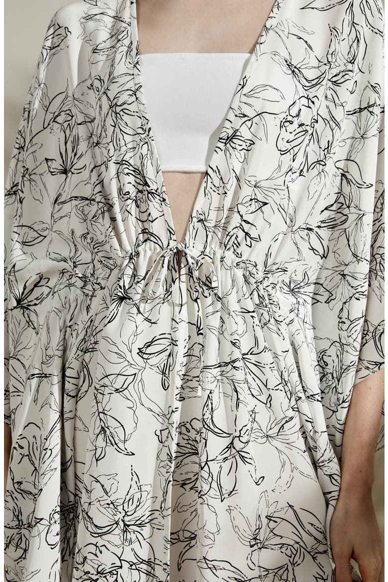 Women's Floral Sketch Silk Cardigan, Alternate, color, Black-White Floral Pattern