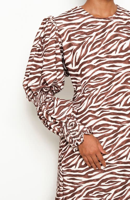 The Lulo Project Makeda Print Long Sleeve Maxi Dress In Brown Zebra
