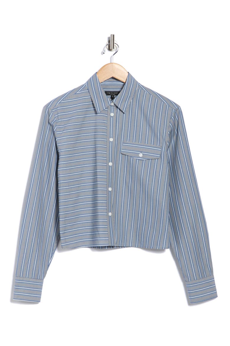 Mina Stripe Crop Cotton Shirt, Alternate, color, BLUE MULTI STRIPE