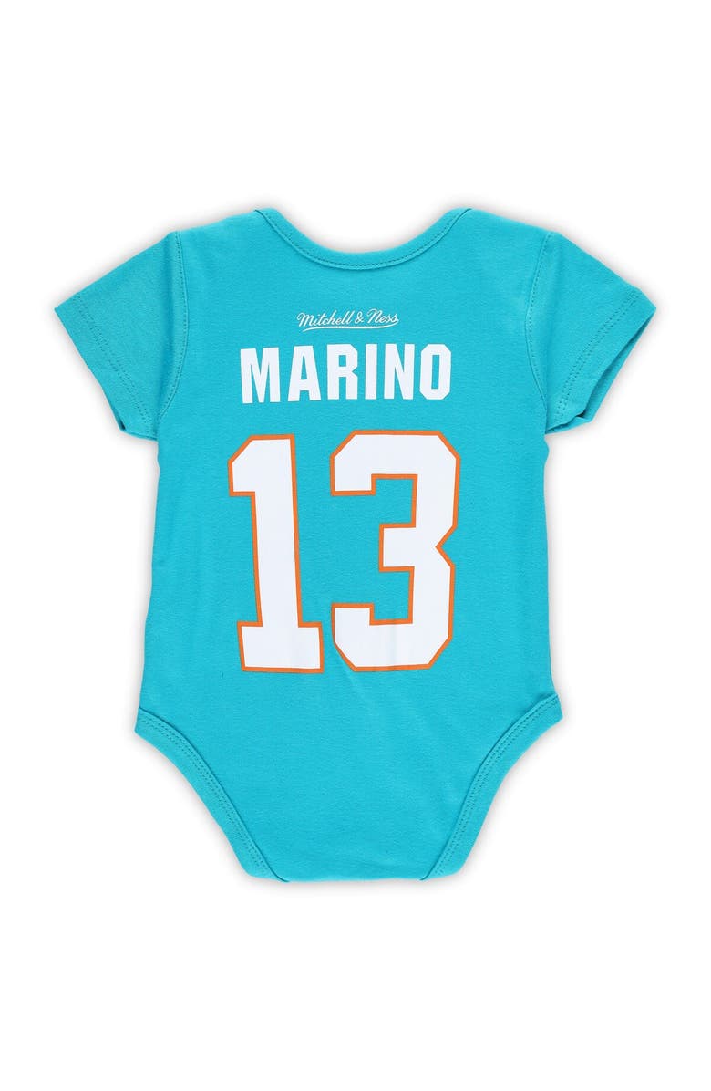 Mitchell & Ness Infant Mitchell & Ness Dan Marino Aqua Miami Dolphins Mainliner Retired Player Name & Number Bodysuit, Alternate, color, Aqua