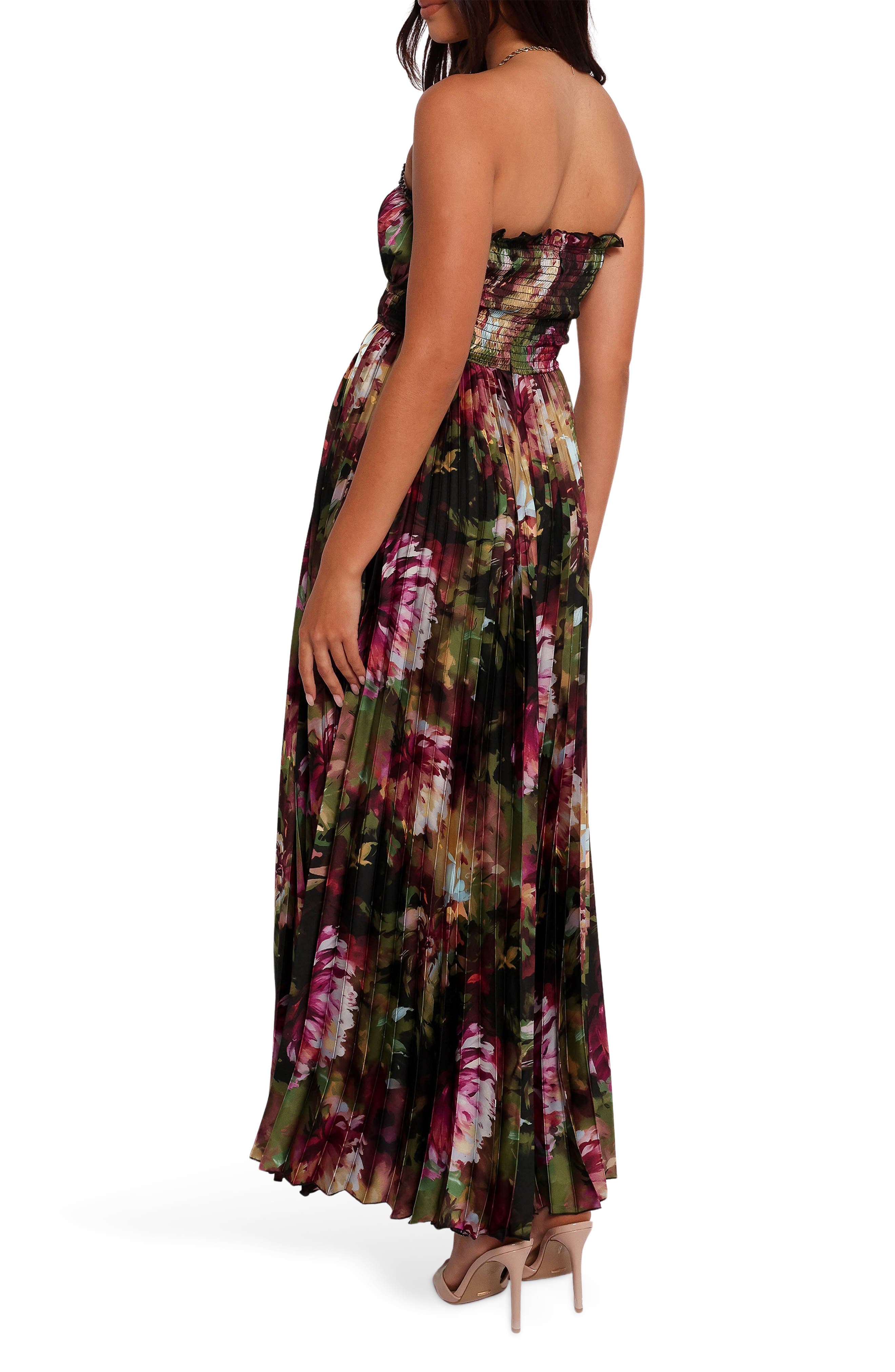 angelique strapless maxi dress - grey blurred floral Angelique Floral Print Strapless Maxi Dress (Women)