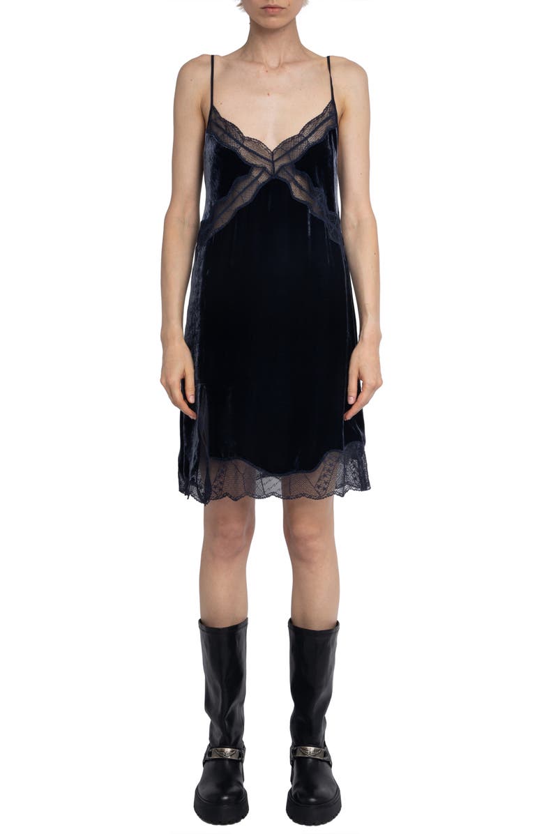 Zadig & Voltaire Rishi Lace & Velvet Slipdress, Main, color,