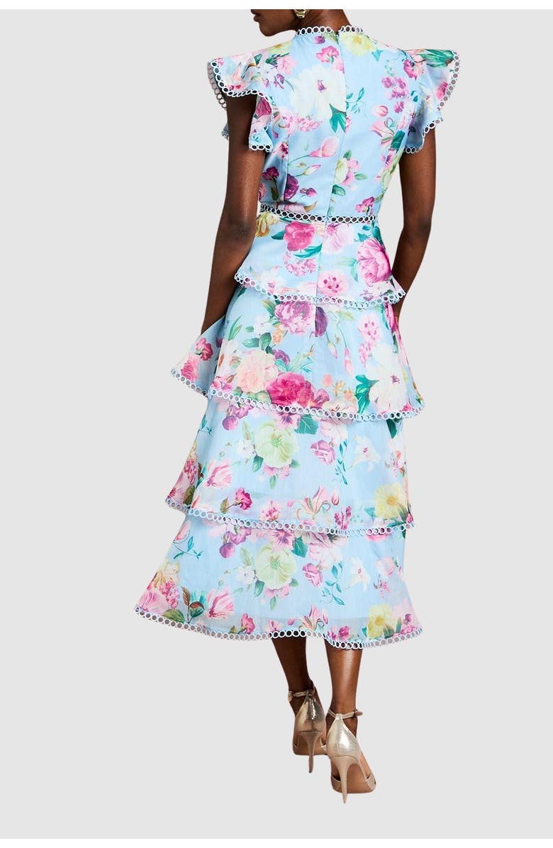 Coast Lace Trim Tiered Organza Midi Dress, Alternate, color, Pale Blue