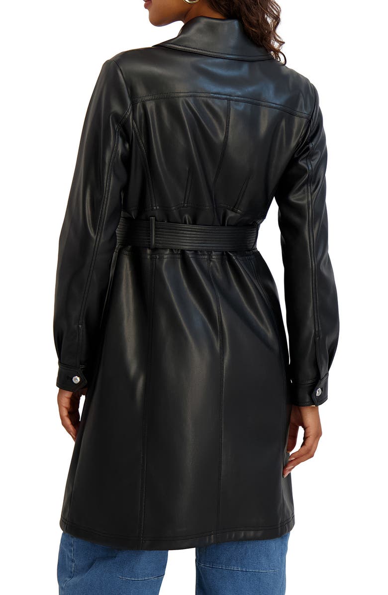 Kensie Belted Faux Leather Trench Coat, Alternate, color, Black