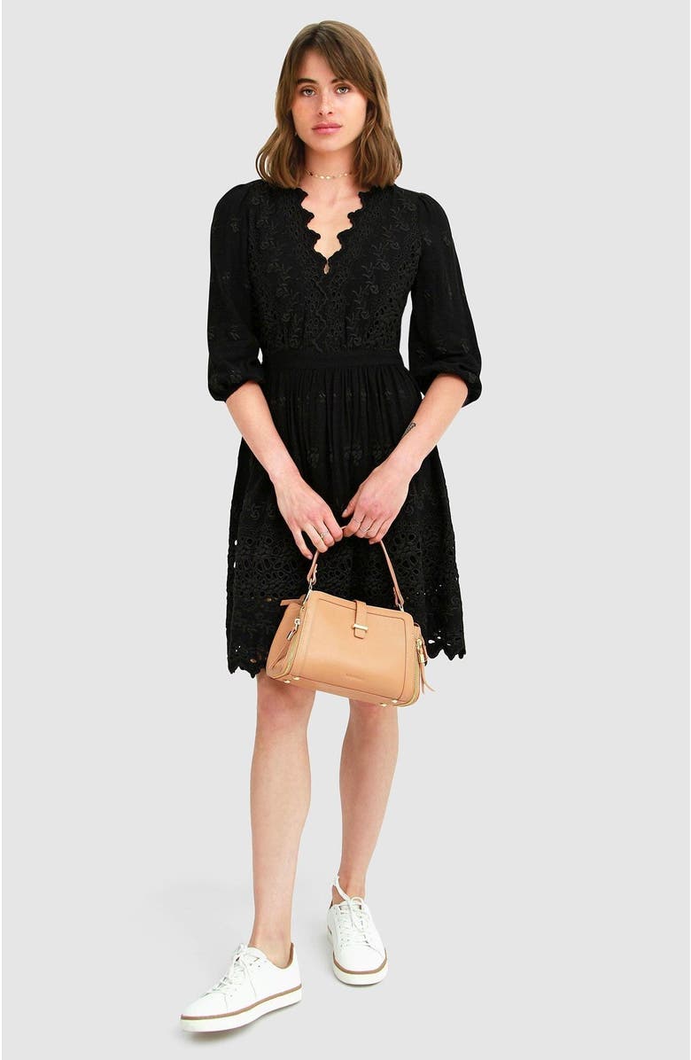 Belle & Bloom Sweet Talk Eyelet Mini Dress, Alternate, color, Black