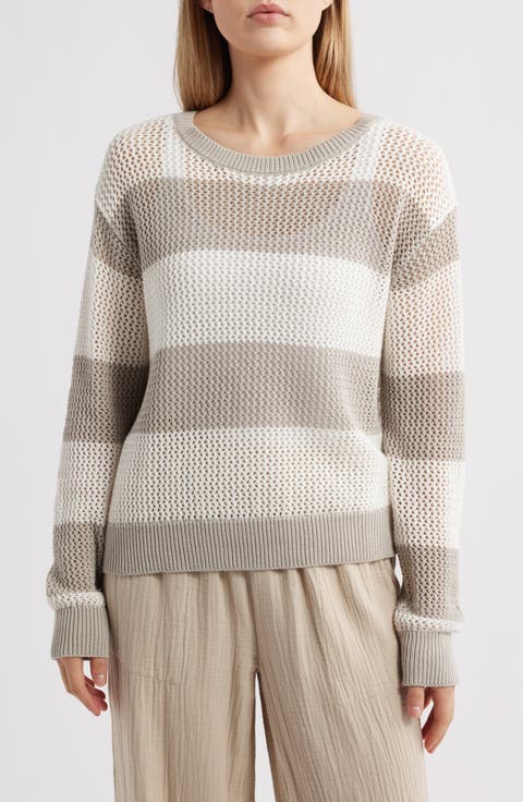 Tresa Stripe Crochet Crewneck Sweater